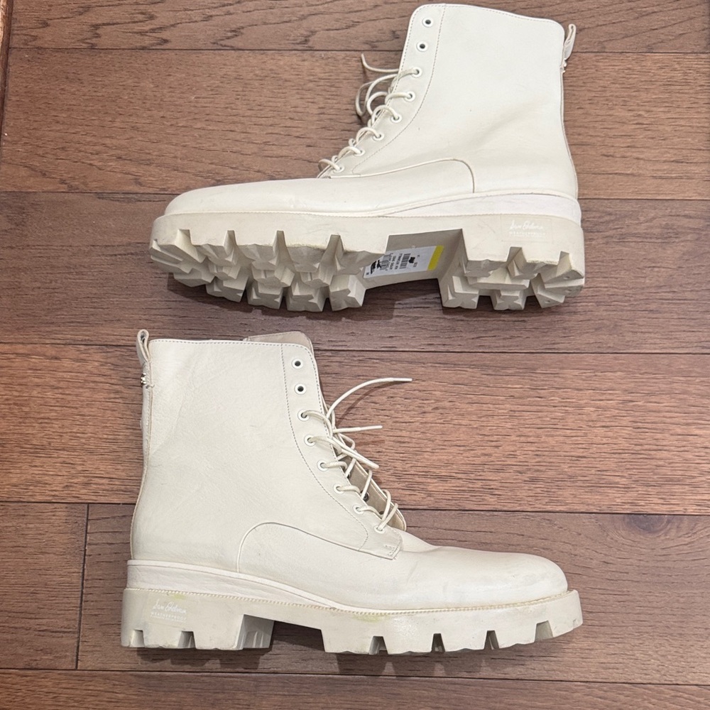 Sam Edelman Off-White Lace-Up Lug Platform Combat Boots